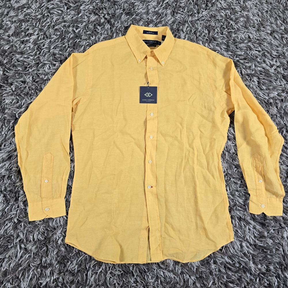 Daniel Cremieux Classics Yellow 100% Linen Button Down Shirt Mens Medium Italian